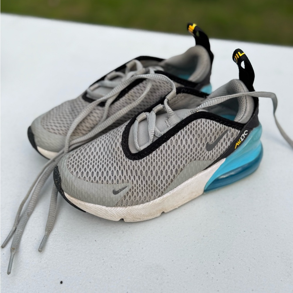 Kids Gray and Blue Nike Shoes